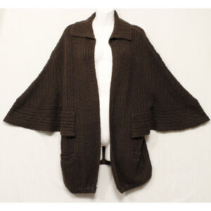 Cabi Cape Cardigan Sweater Women XS/S Brown Knit Open Front Wide‎ Sleeve Pockets